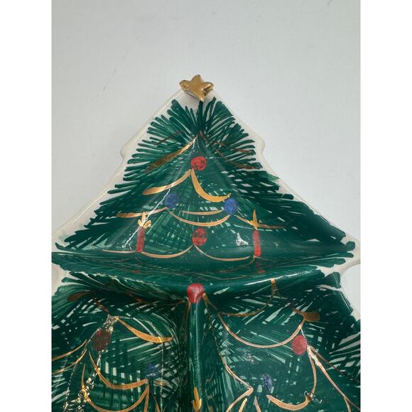 Vintage Italian Hand-Painted Ceramic Christmas Tree Platter · 4-Section - Picture 3 of 8